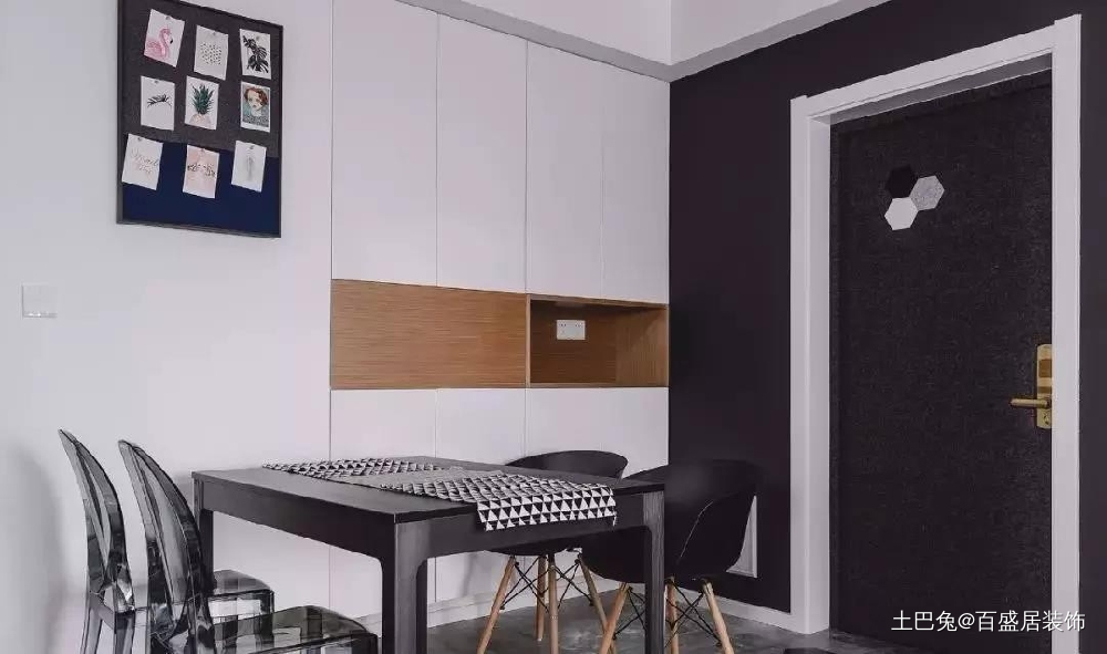 酷黑+木色三居室现代质感空间北欧极简功能区设计图片赏析