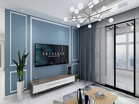 现代简约110㎡三居客厅2023装饰效果图片