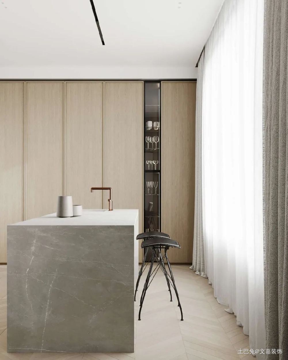 130㎡现代公寓客厅舒适的极简主义现代简约厨房设计图片赏析