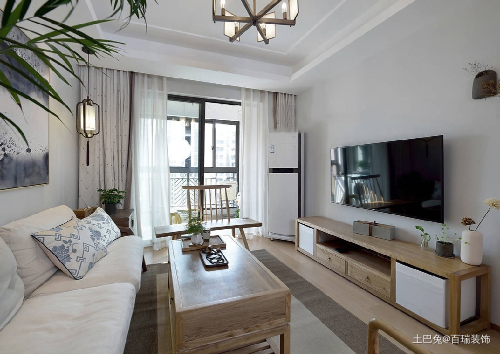 90㎡新中式的小两居客厅中式现代客厅设计图片赏析