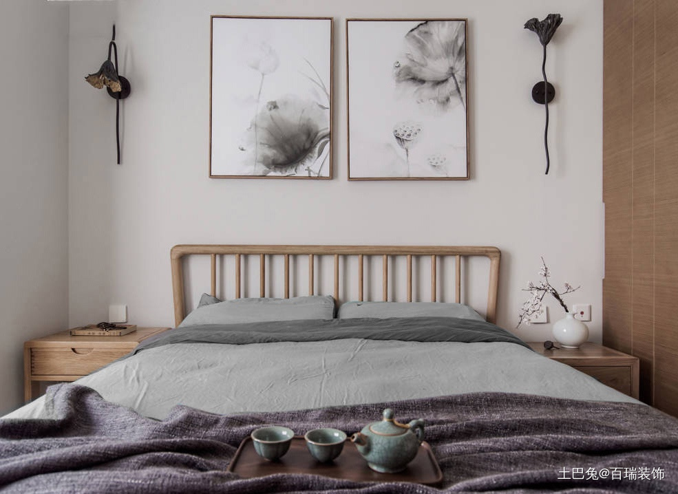 90㎡7万新中式卧室空间中式现代卧室设计图片赏析
