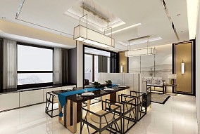 113㎡三居中式现代餐厅2023装修设计效果图