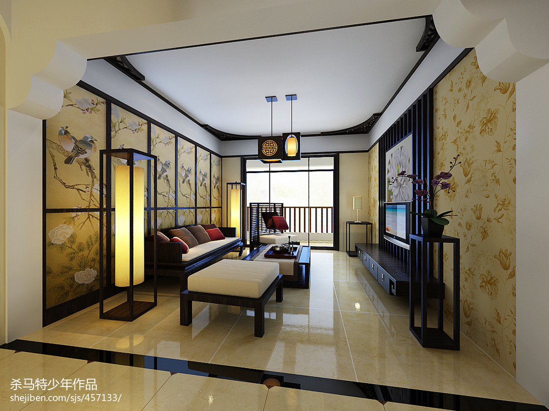 热门107平方三居客厅中式装修实景图片欣赏装修图大全