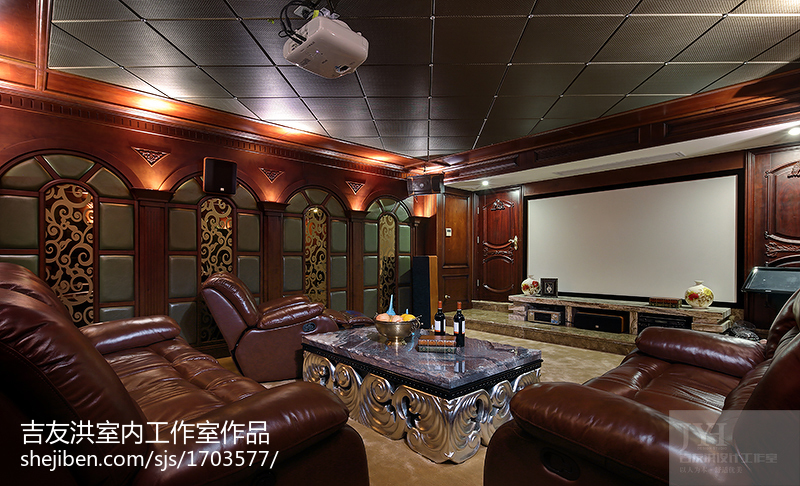 客厅沙发装修效果图奢华美式风格视听室家庭影院效果美式经典客厅设计图片赏析