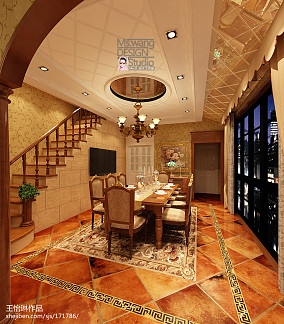 美式经典400㎡别墅豪宅餐厅2023装修设计图