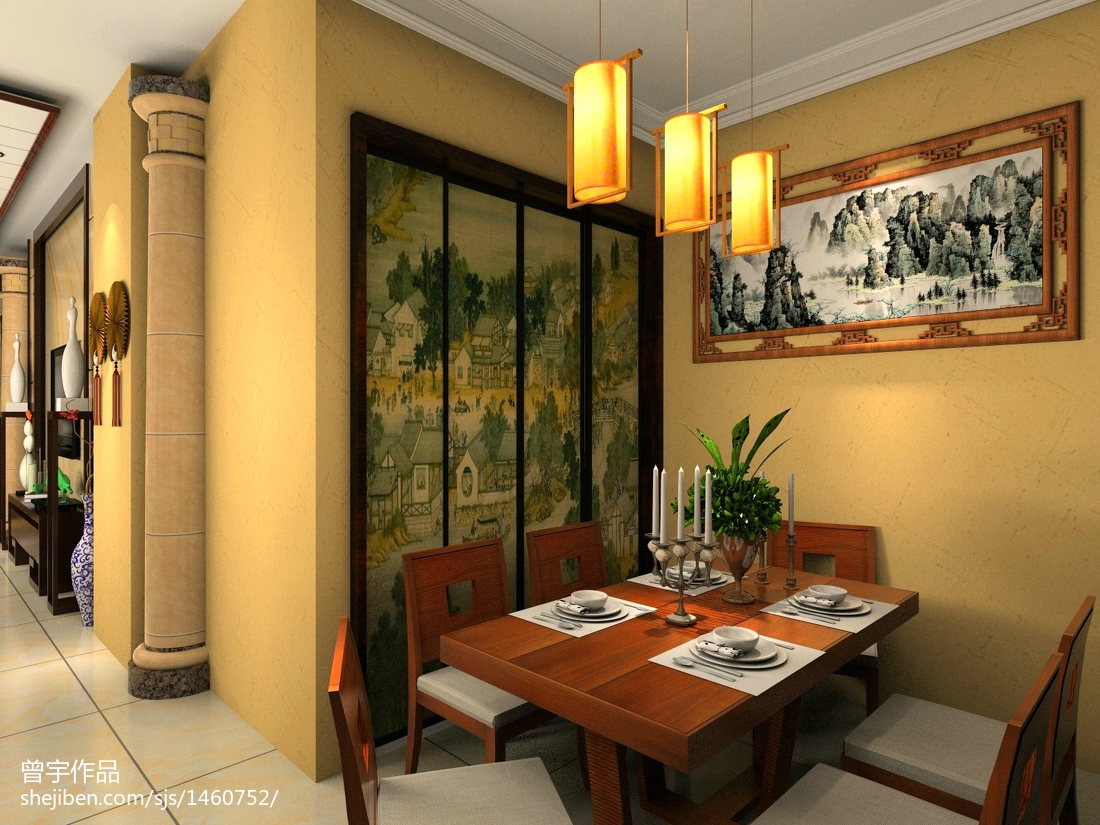 典雅91平中式二居餐厅布置图装修图大全
