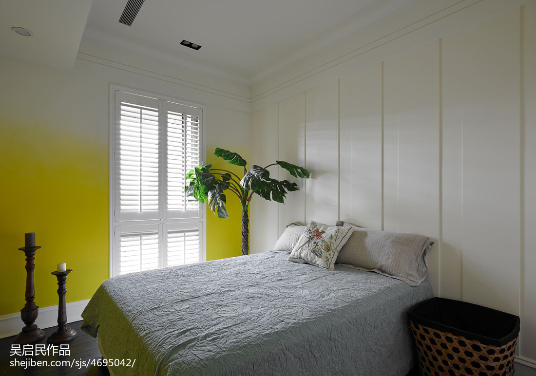 卧室床装修效果图美式儿童房鹅黄色墙面装修效果图美式经典卧室设计图片赏析