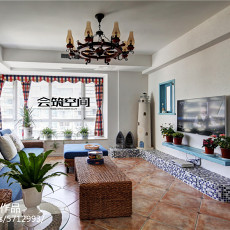 客厅窗帘1装修效果图精美142平米地中海复式客厅装