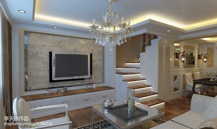 热门欧式复式客厅设计效果图101-120m²复式欧式豪华家装装修案例效果图
