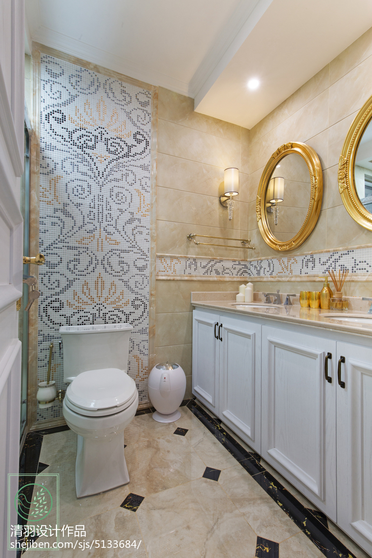 精选面积117平别墅卫生间新古典装修设计效果图美式经典卫生间设计图片赏析