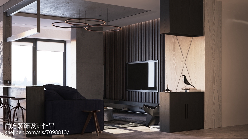 客厅沙发5装修效果图优雅34平LOFT小户型设计图潮流混搭客厅设计图片赏析
