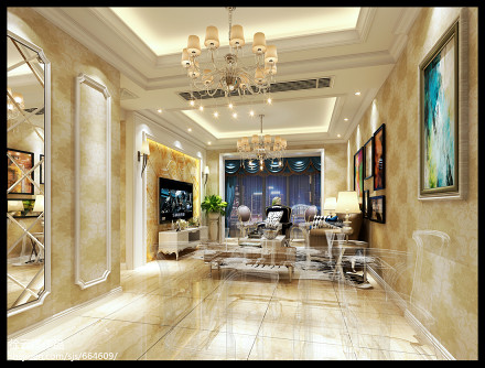 轻奢78平简欧二居客厅装饰美图61-80m²二居欧式豪华家装装修案例效果图