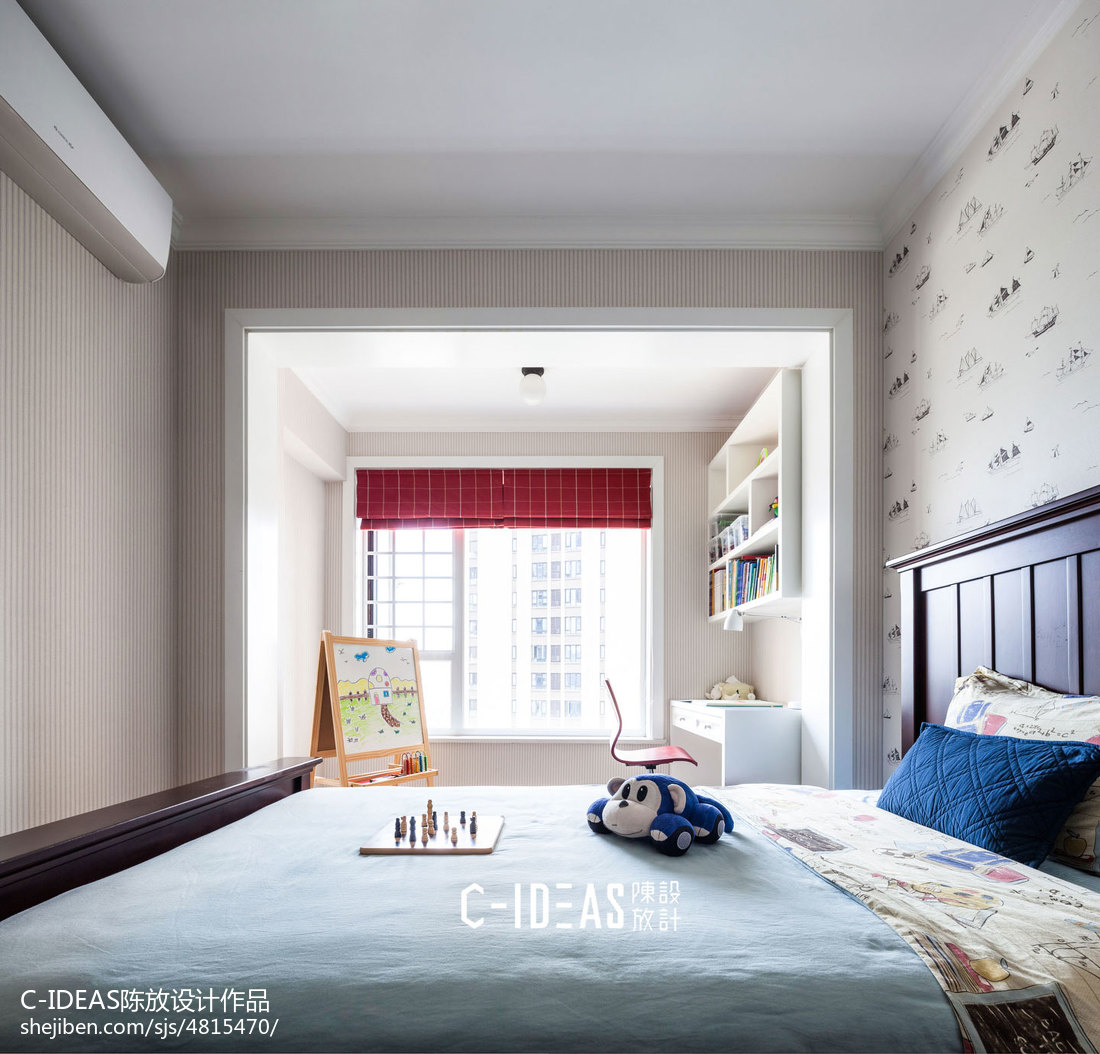 卧室窗帘装修效果图热门面积108平美式三居儿童房美式经典卧室设计图片赏析