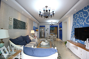 蓝色客厅电视背景墙1装修效果图精美客厅地中海实景图片欣赏