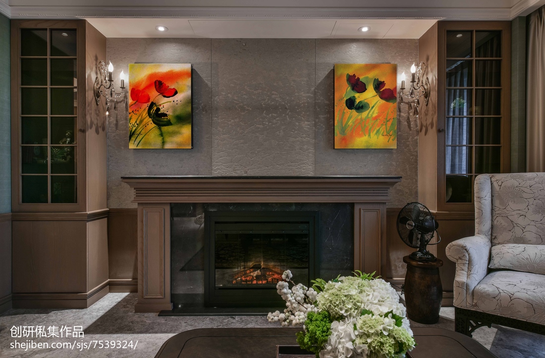 客厅装修效果图沉稳欧式风格壁炉设计欧式豪华客厅设计图片赏析