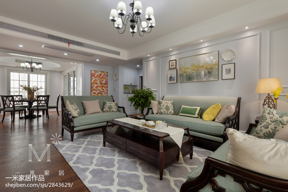 功能区沙发装修效果图190m²风情美式客厅左右沙发美式经典功能区设计图片赏析