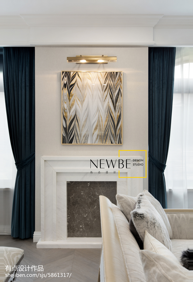 客厅窗帘装修效果图简单美式壁炉设计图美式经典客厅设计图片赏析