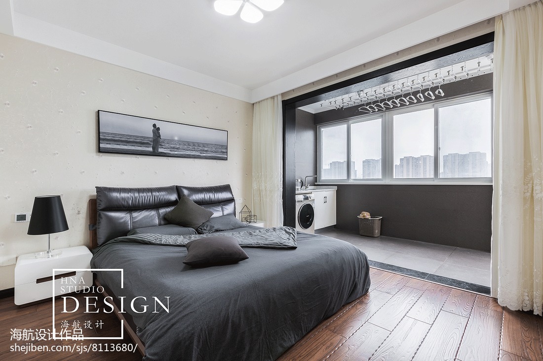 卧室窗帘2装修效果图180m²现代黑白灰卧室设计图现代简约卧室设计图片赏析