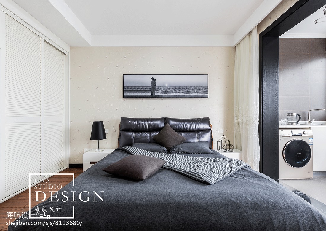 卧室床1装修效果图180m²现代黑白灰卧室设计图现代简约卧室设计图片赏析