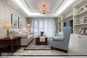 三居美式经典110㎡客厅2023装修装饰效果图