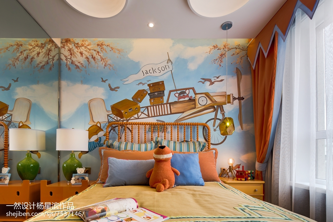 卧室窗帘装修效果图粉色混搭儿童房墙面设计图潮流混搭卧室设计图片赏析