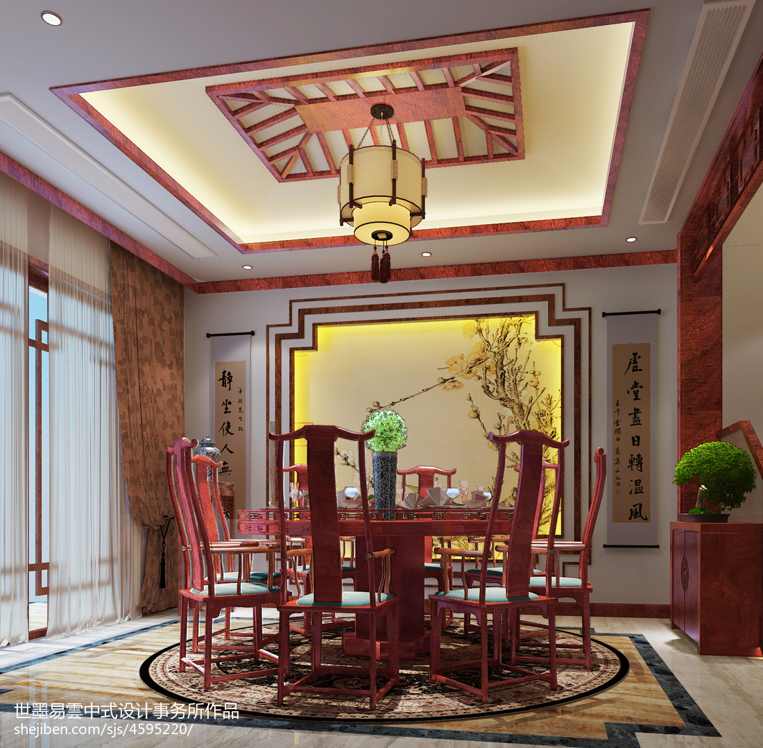 质朴259平中式别墅餐厅效果图中式现代餐厅设计图片赏析