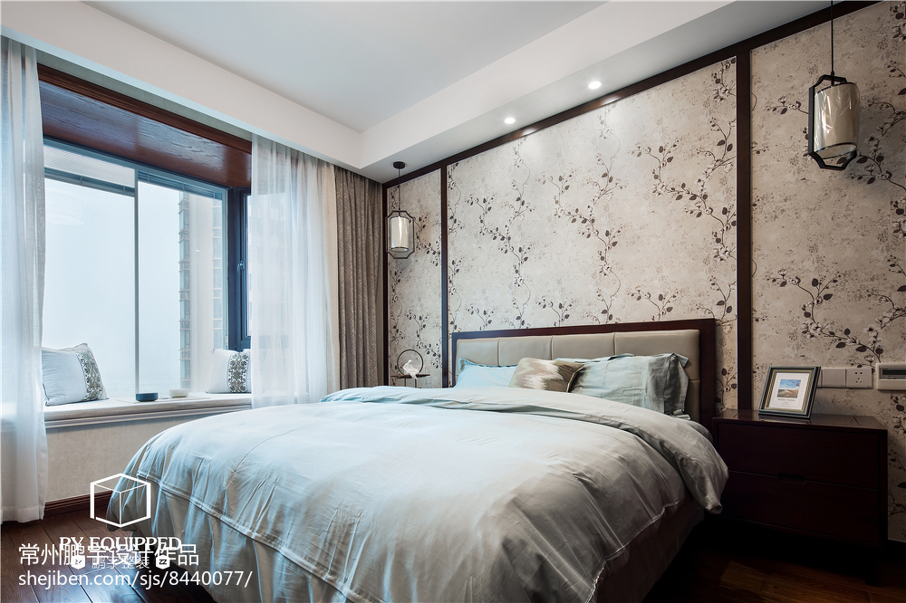卧室窗帘装修效果图精美100平米三居卧室中式效果中式现代卧室设计图片赏析