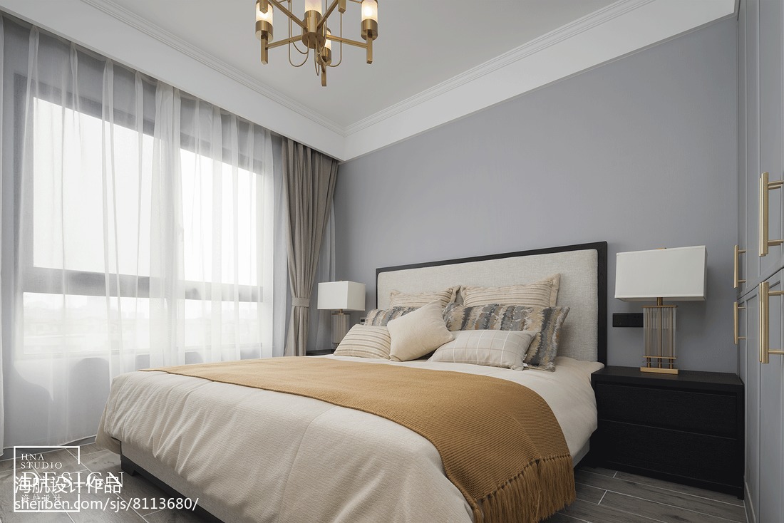 卧室窗帘装修效果图新装饰主义美式客房设计图美式经典卧室设计图片赏析