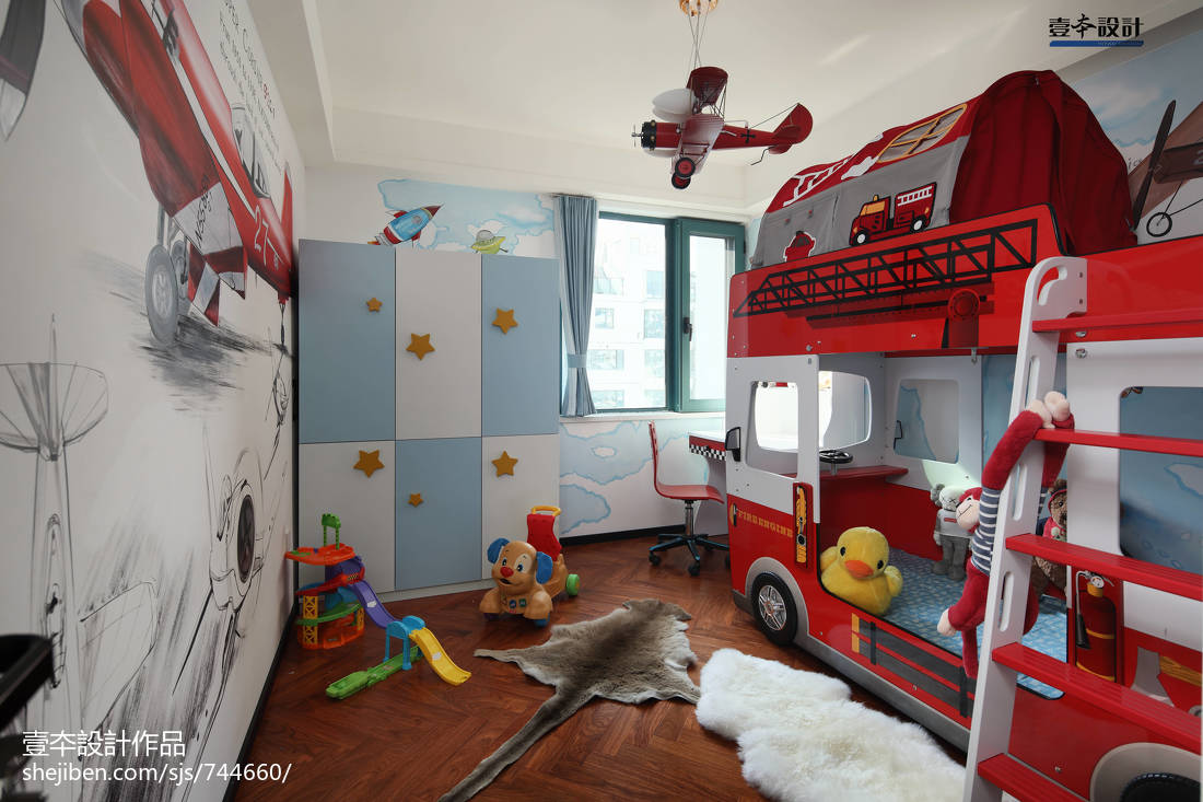 卧室装修效果图精选面积98平简约三居儿童房装现代简约卧室设计图片赏析