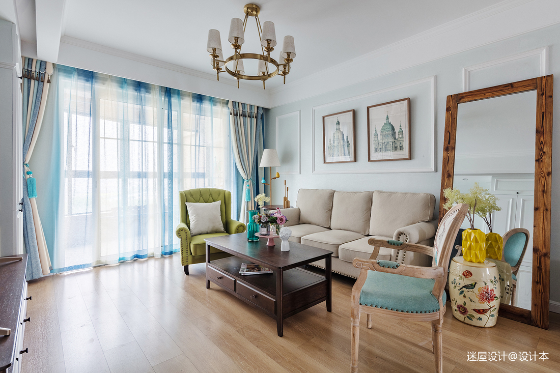 客厅窗帘装修效果图88平米美式客厅吊灯设计美式经典客厅设计图片赏析