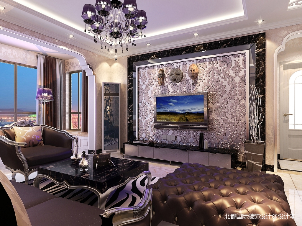 K2海棠湾89平米两居室新古典主义装修案例美式经典客厅设计图片赏析
