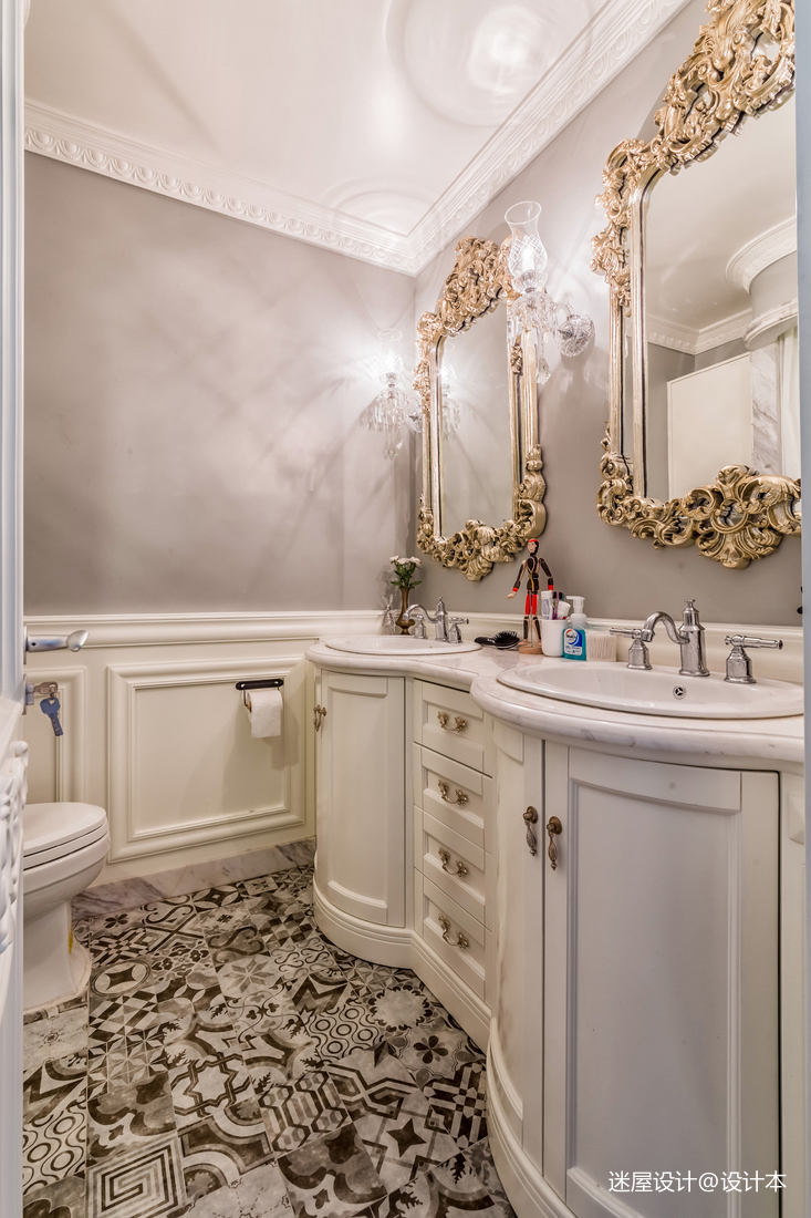 卫生间窗帘装修效果图美式复古浴室设计图美式经典卫生间设计图片赏析