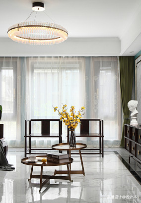 复式中式现代180㎡客厅2023装修装饰效果图