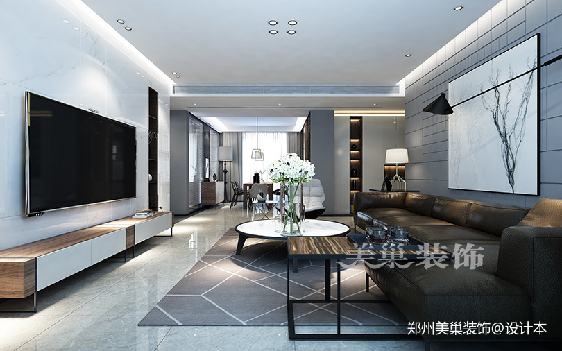 郑州康桥悦城125平三室装修后现代风格现代简约客厅设计图片赏析
