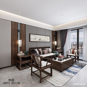 中式现代95㎡三居客厅2023装饰设计图