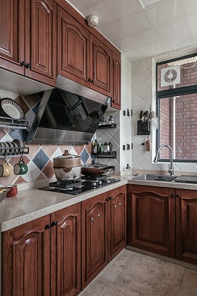 二居美式田园88㎡厨房2023装饰效果图片