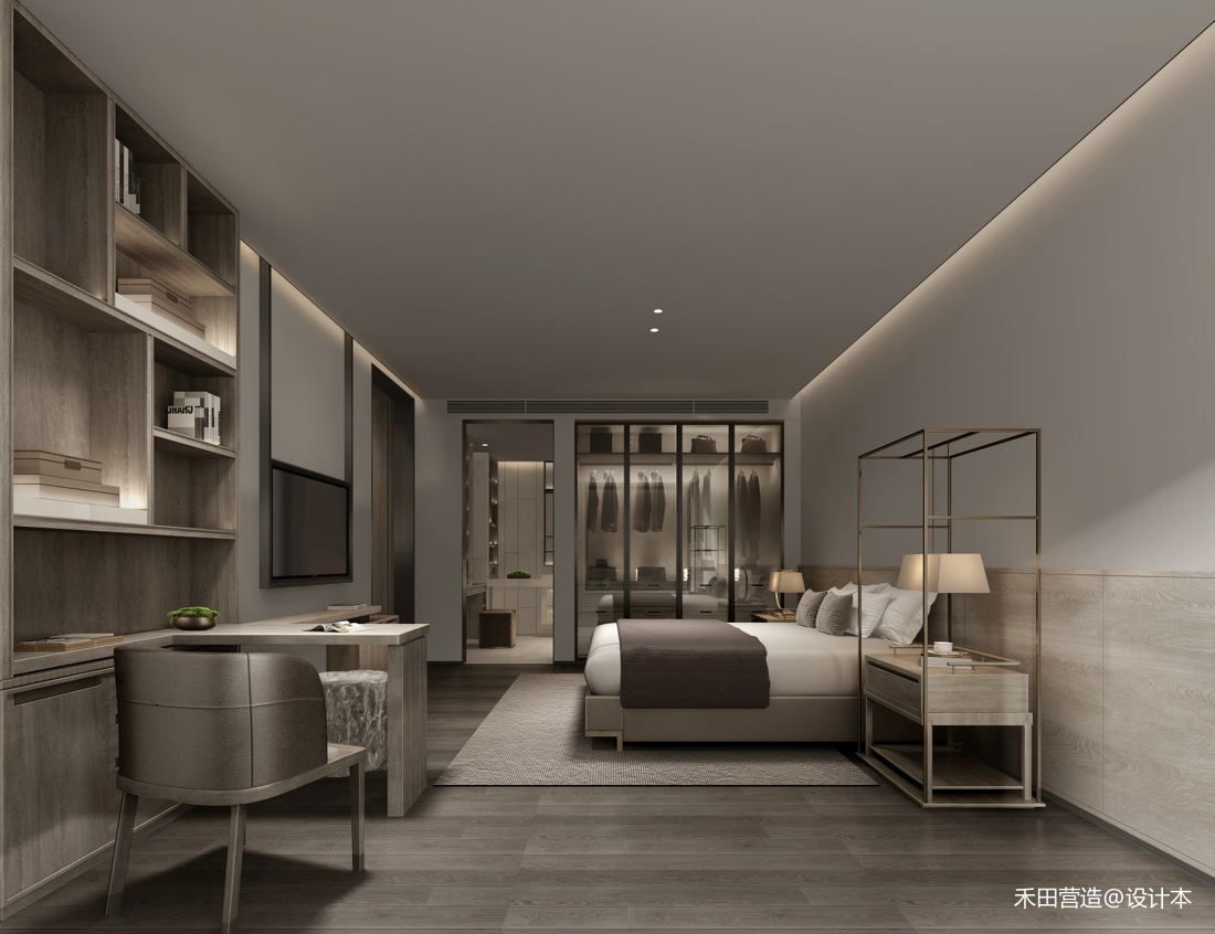 禾田营造作品東岛集团公寓样板房设计中式现代卧室设计图片赏析