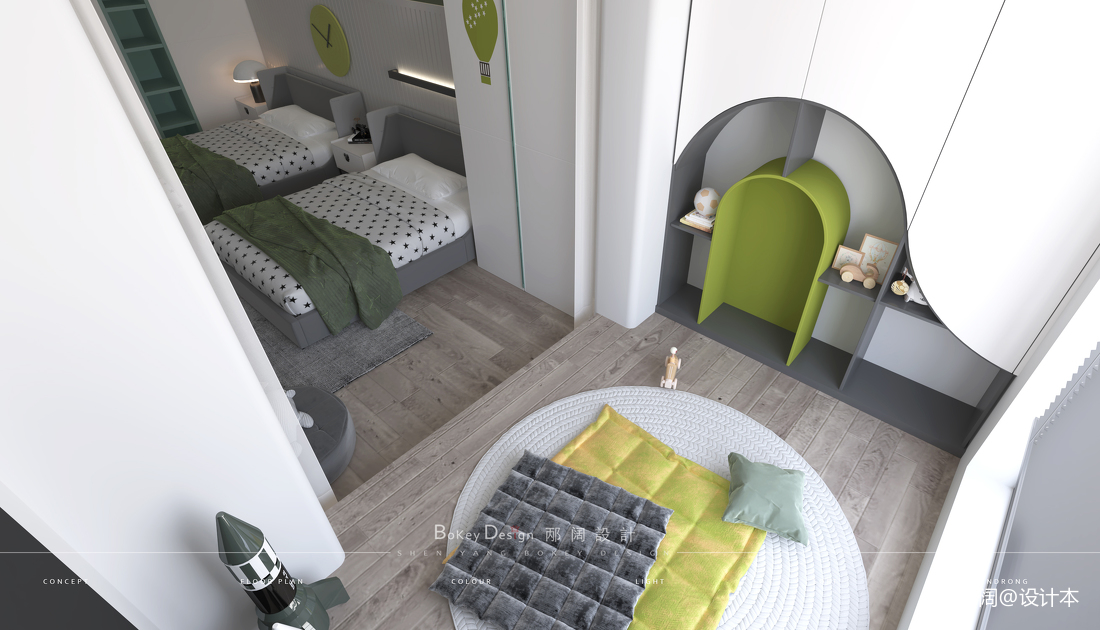 绿色系儿童房活力与好奇的童年现代简约卧室设计图片赏析