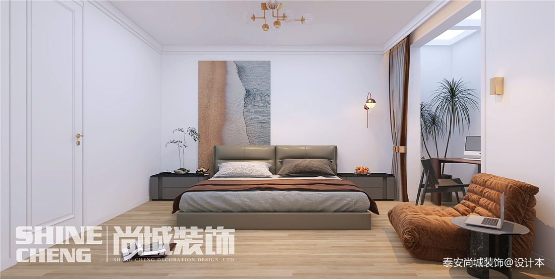 泰安印象泰山小区138平+新中式装修案例中式现代卧室设计图片赏析