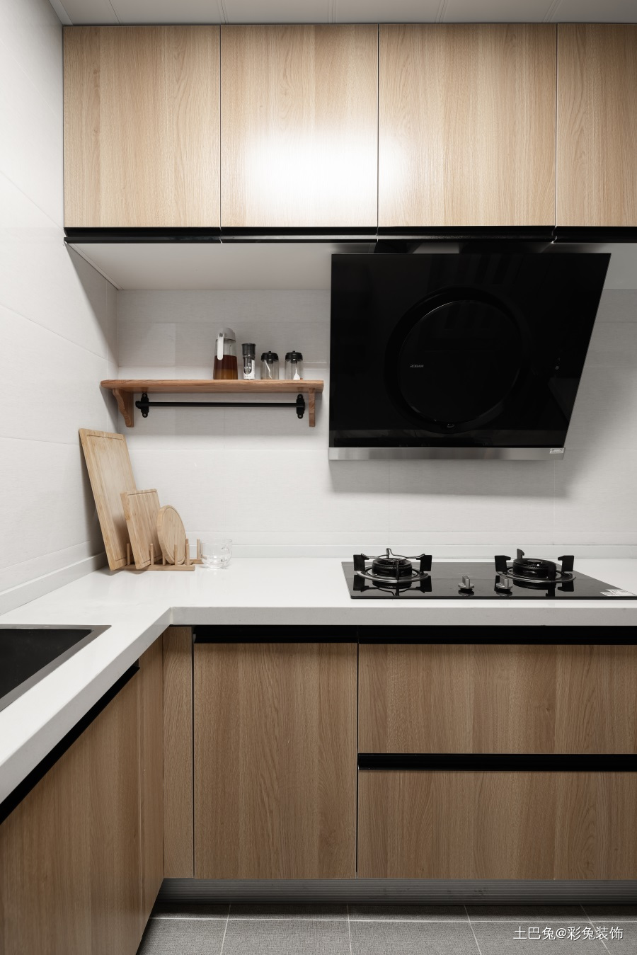 88㎡现代简约书墙代替影视墙的惊喜日式厨房设计图片赏析