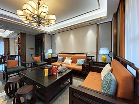 中式现代176㎡四居客厅2023装修装饰效果图