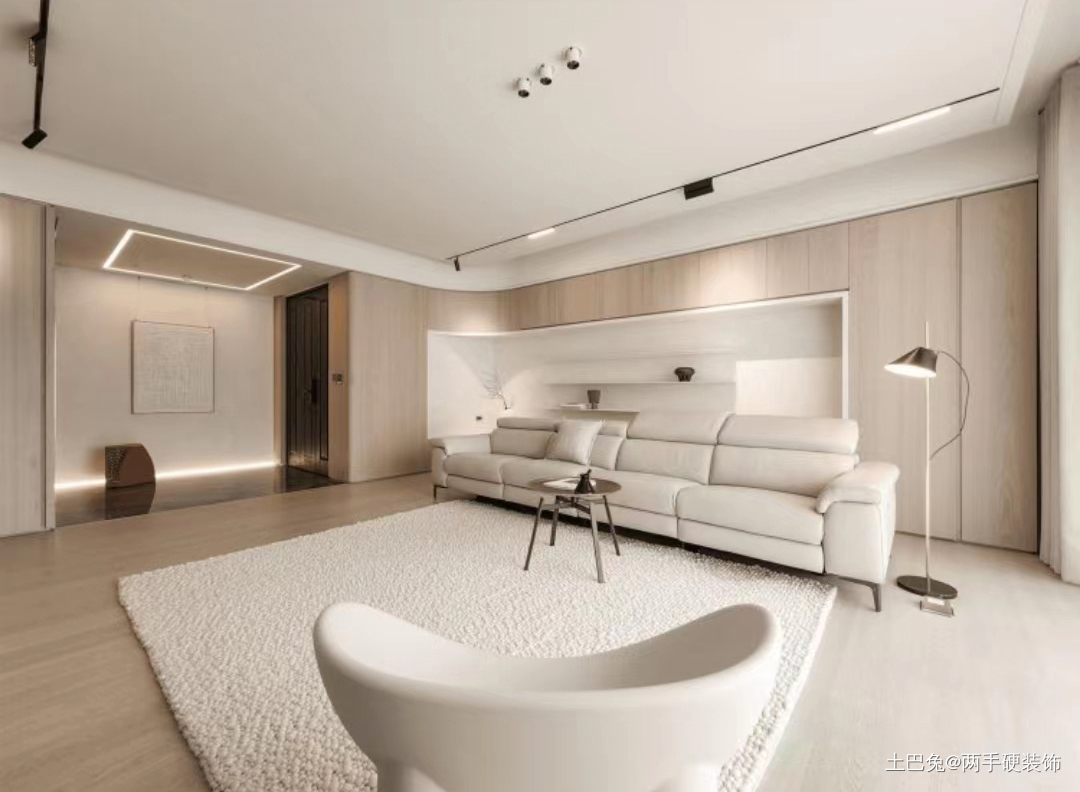 128㎡开放式平层奶油质感的朦胧之家现代简约客厅设计图片赏析