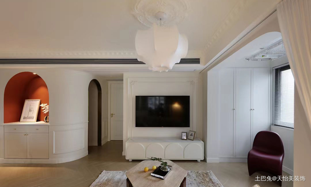 110m²轻法式复古风紧凑空间开放设计其他客厅设计图片赏析