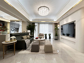 美式经典客厅装修效果图150平美式轻奢超强视野大平层