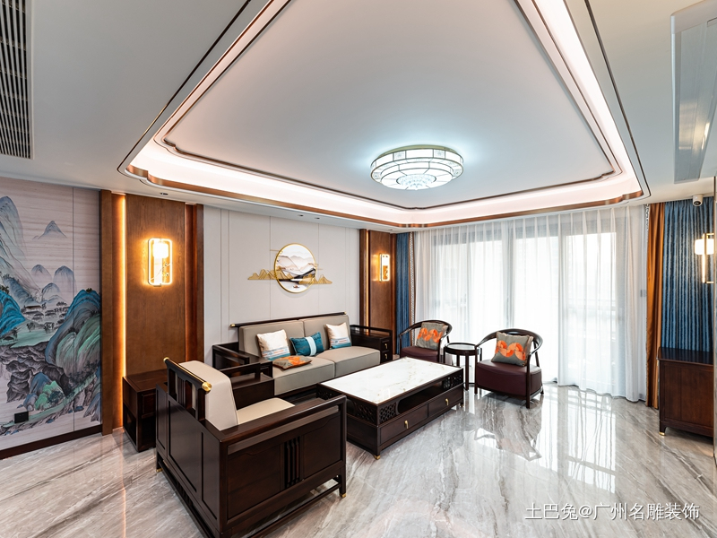 150㎡新中式风大平层的颜值天花板!中式现代客厅设计图片赏析