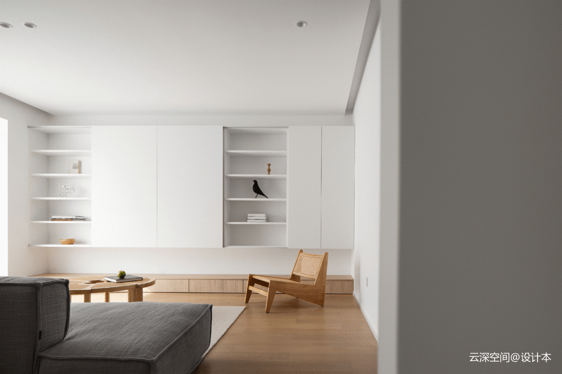 客厅装修效果图空间化零为整，打造100㎡简约二居现代简约家装装修案例效果图